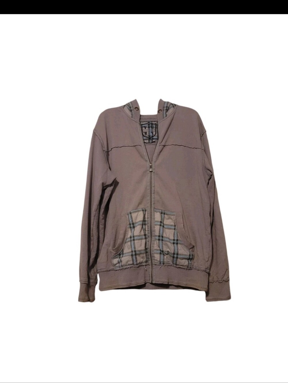 Vurt Men's Hoodie Size Xlarge Plaid And Gray